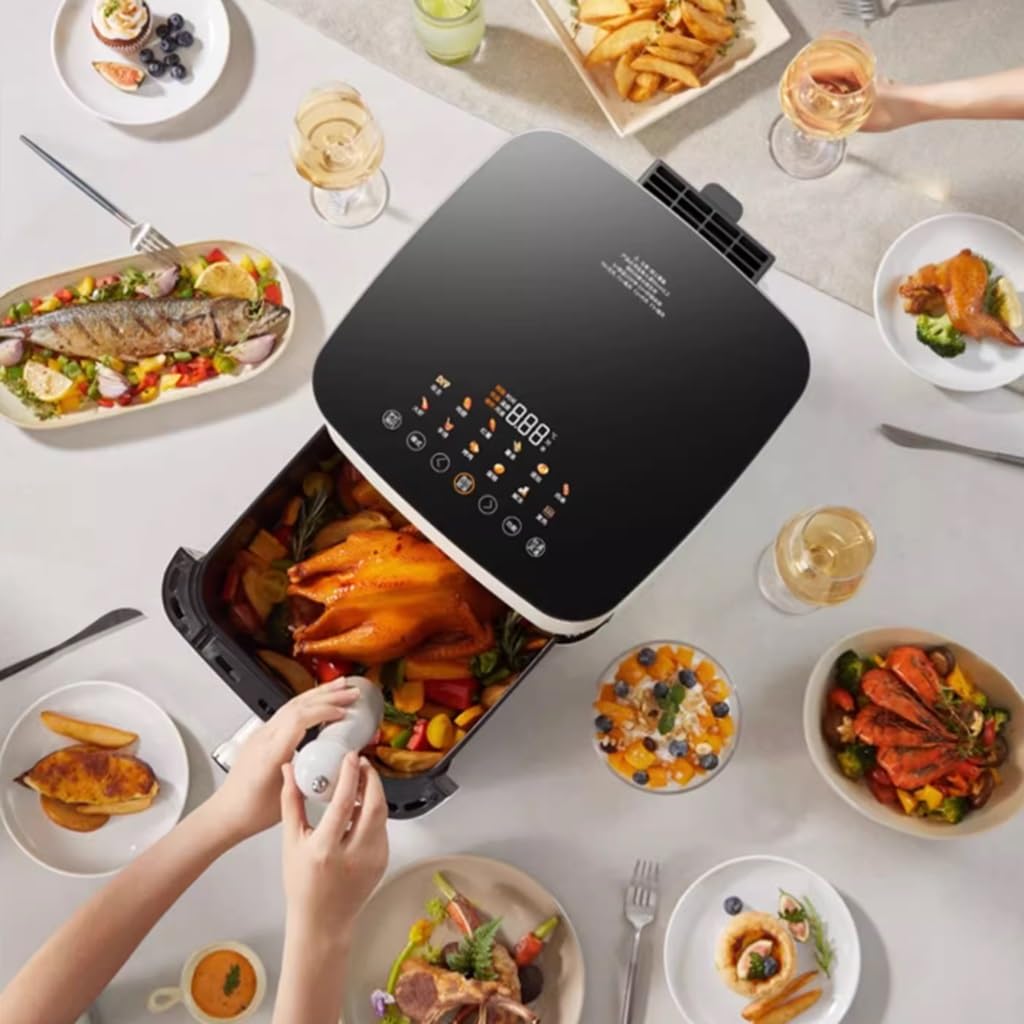 Friggitrice Ad Aria Domestica 8L Grande capacità Friggitrice Ad Aria Intelligente Multifunzionale con Schermo Tattile No-Flip Visual Steamer Visual Fryer