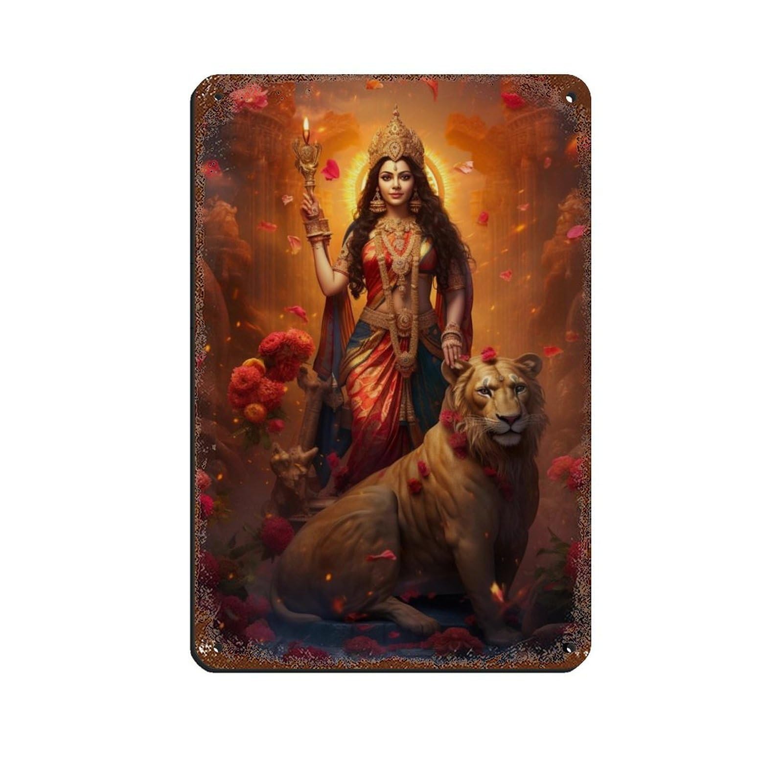 Durga Art, Hindu Art Retro Poster Metal Tin Sign Chic Art Retro Iron Painting Bar People Cave Cafe Family Garage Poster Wall Decoration 8x12inch(20x30cm)