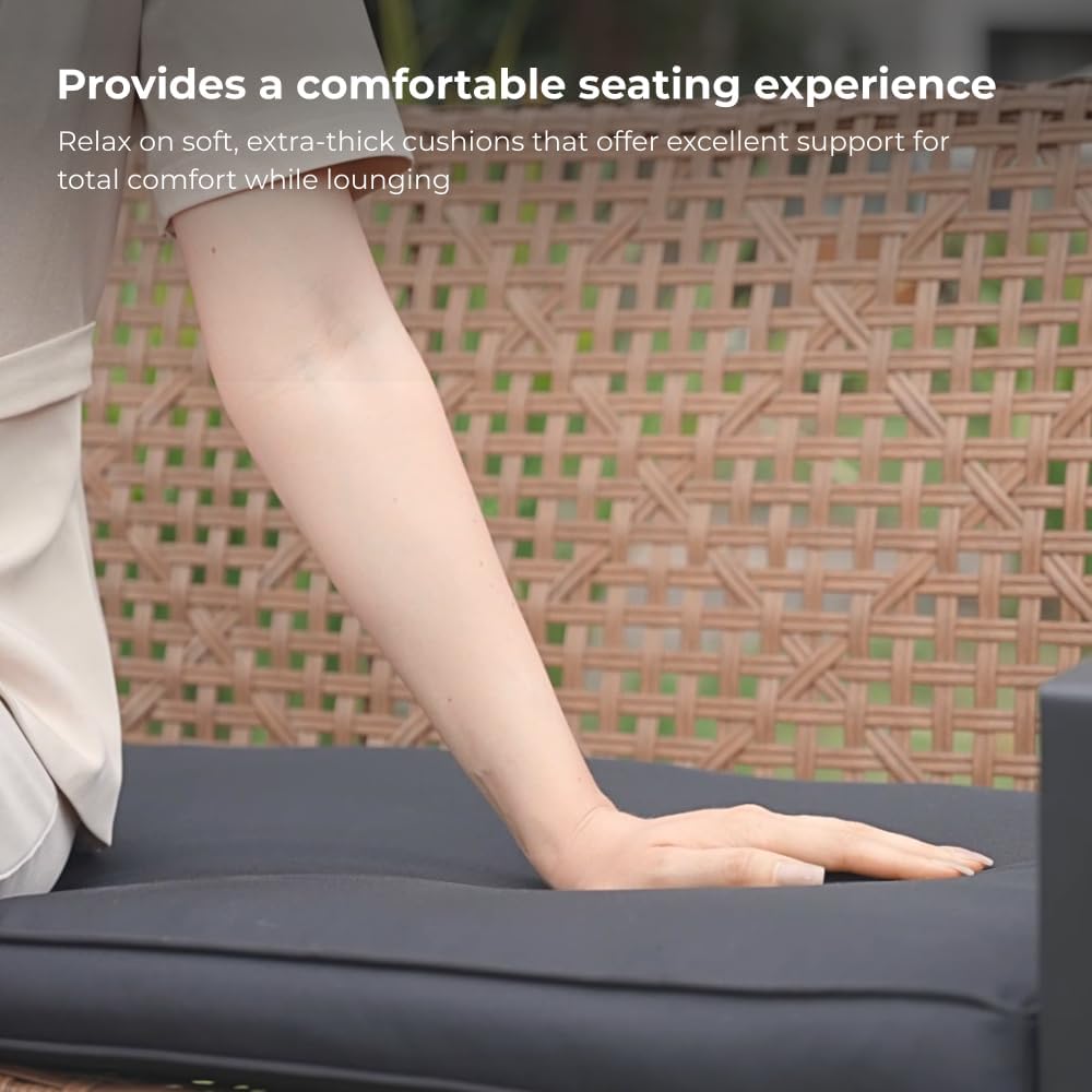 Outdoor Patio Dining Set with Acacia Wood Table Top and Woven Rattan Chairs for Balcony, Porch, Garden or Backyard Use (Light Brown + Wicker + American Design + American Traditional + Vintage)