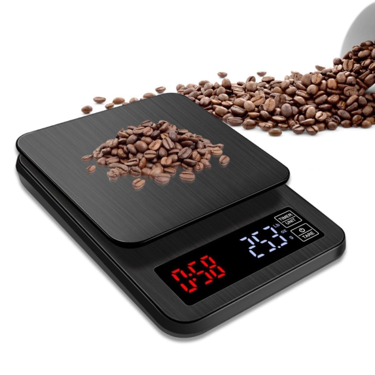 SOLUSTRE Báscula Electrónica para Cocina y Café con Temporizador Sensor de Alta Precisión Capacidad Pantalla LED Grande USB sin Baterías para Hornear y Cocinar