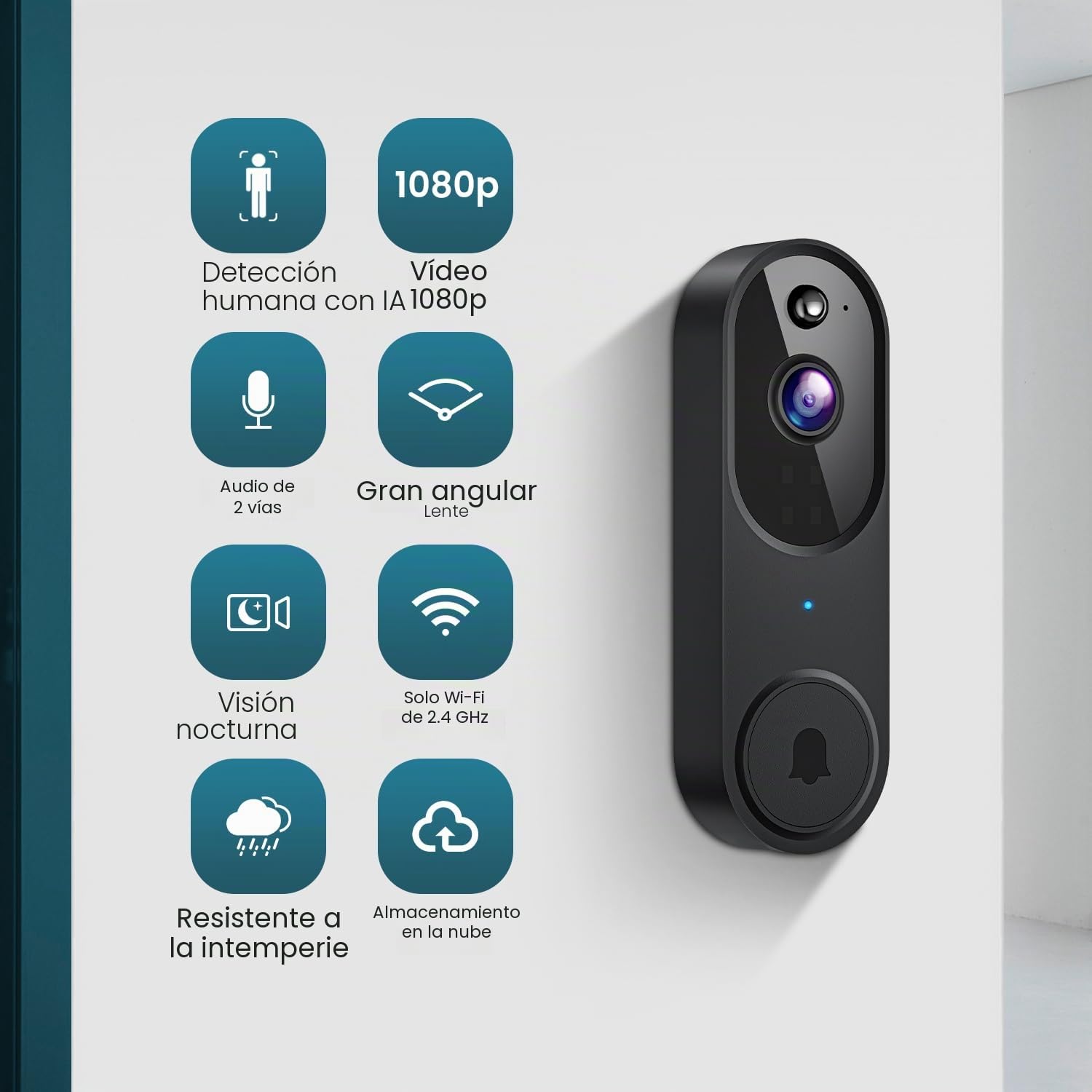 Orbitell - Timbre inalámbrico de vídeo Wi-Fi con audio bidireccional, detección de movimiento AI, visión nocturna y almacenamiento en la nube, solo Wi-Fi 2.4G
