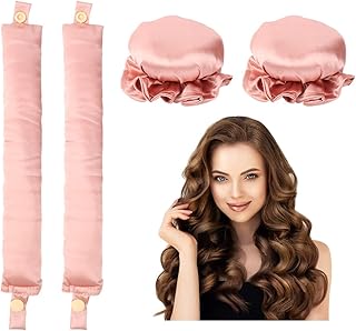 Heatless Hair Curler,2PCS Satin Heatless Curls Set,Heatless Curlers Headband with Hairnet,Hair Curlers No Heat,Heatless Curling Set For Sleeping Overnight, Lazy Curlers DIY Hair Styling Tools (Pink)