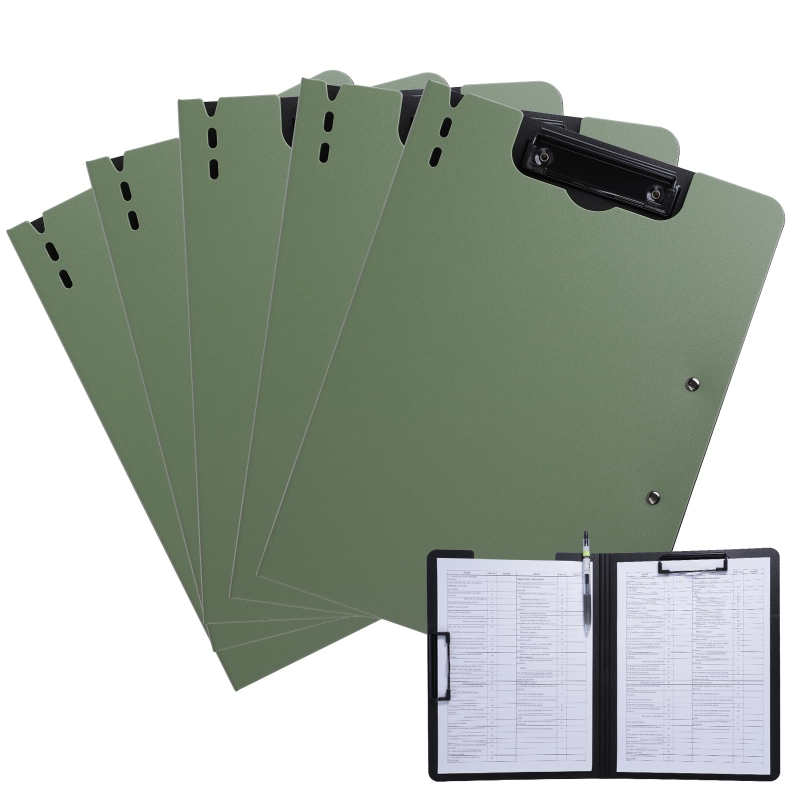 Clipboard Folder, 5 Pack A4 Foldable Clipboard with Horizontal and Vertical Double Metal Clips, 360 Degree Foldable Binder Clipboards with Pen Holder, File Cover Folder Clipboards, Green