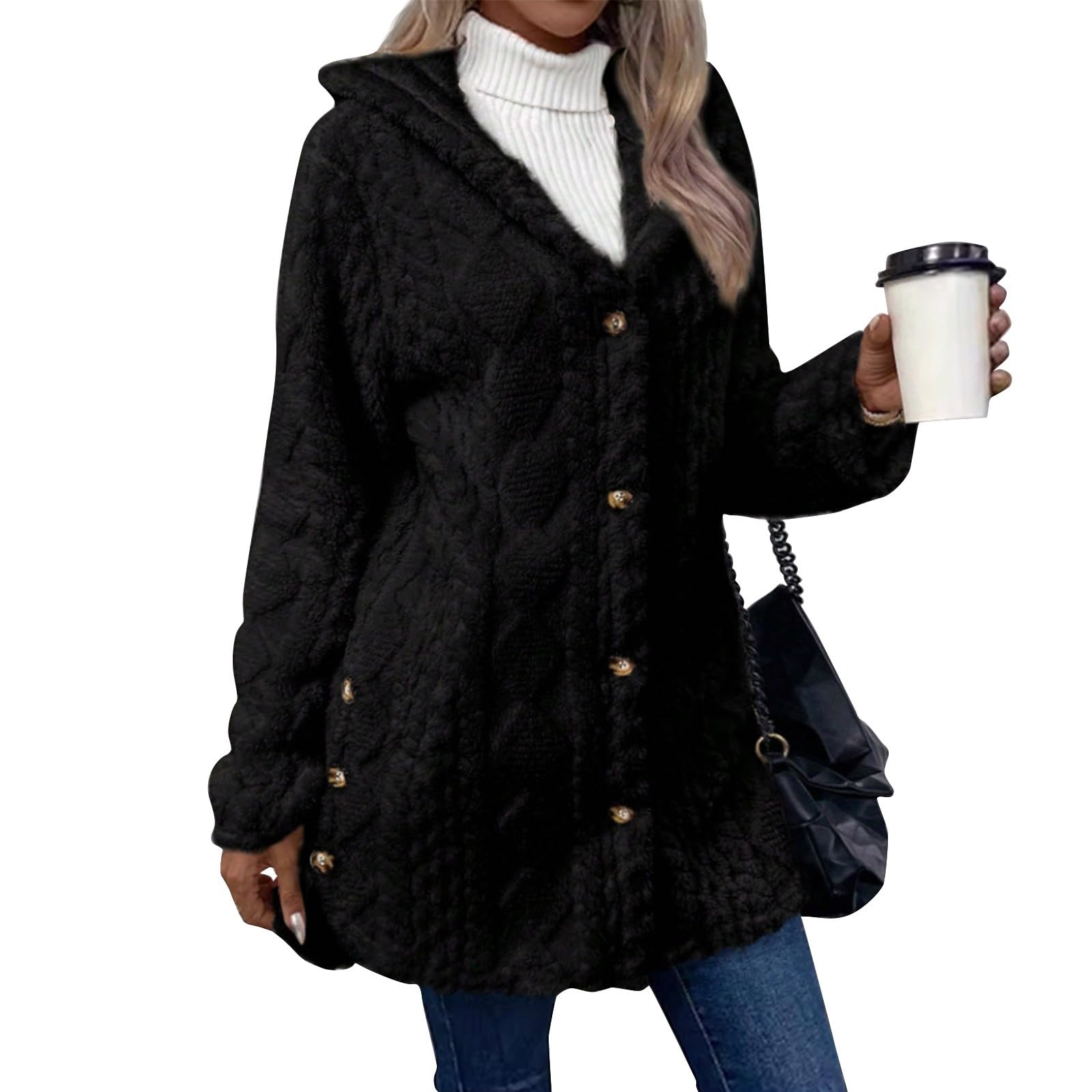 Winterjacke Damen Teddy Fleecejacke Mit Kapuze Wintermantel Casual