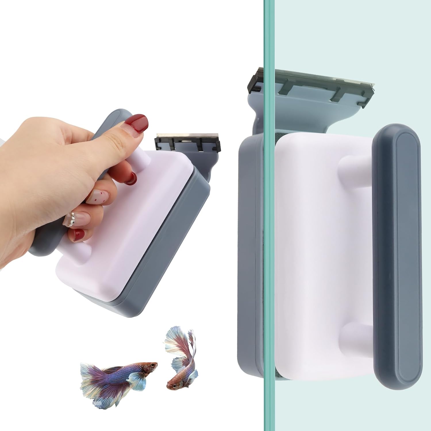 Aquarium Magnetic Glass Cleaner, Double Side Magnetic Glass Cleaner Scrubber, Floating Aquarium Magnetics Brush for 0.2-0.6 Inch Thick Glass Aquariums Tank