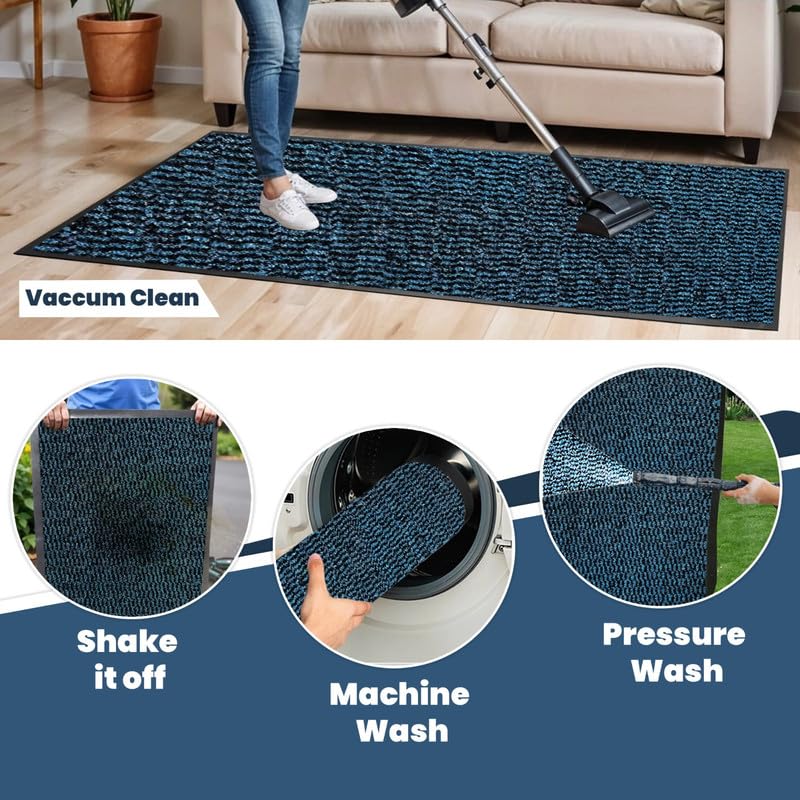 Stalwart Dirt Trapper Mat, Rubber Door Mat Indoor & Door Mat Outdoor,Heavy Duty Super Absorbent Non Slip Rubber Backed Barrier Mat Washable Indoor