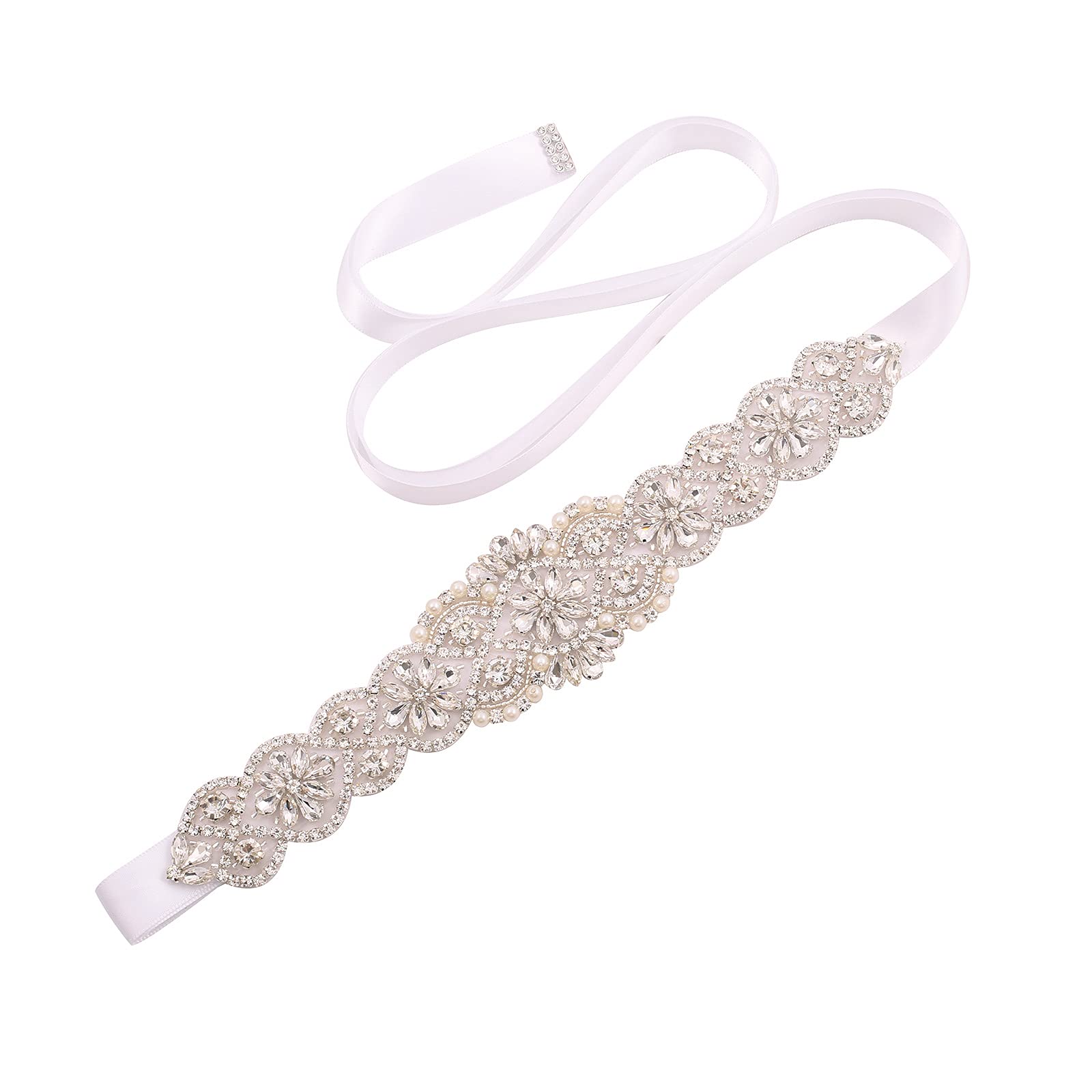 WEZTEZ Handmade Crystal Bridal Belt Wedding Sash Belt with Rhinestones Pearls for Wedding Dress Bridesmaid Gown Plus Size