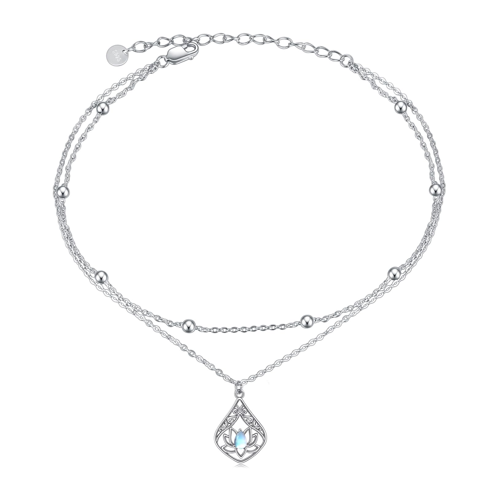 POPLYKE 925 Sterling Silver Double Layered Chain Evil Eye Daisy Sunflower Butterfly Anklets for Women Holiday Beach Crystal Ankle Bracelet Dainty Evil Eye Jewelry