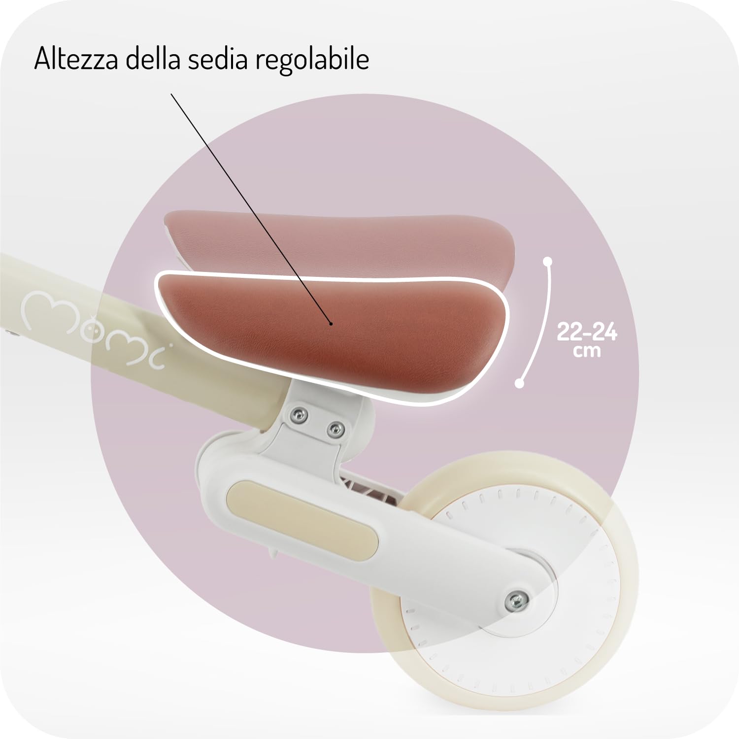 Momi Bicicletta senza pedali DEX per bambine e bambini da 1 a 3 anni, telaio pieghevole, sella regolabile in altezza, ruote in plastica antiforatura, solo 2 kg di peso