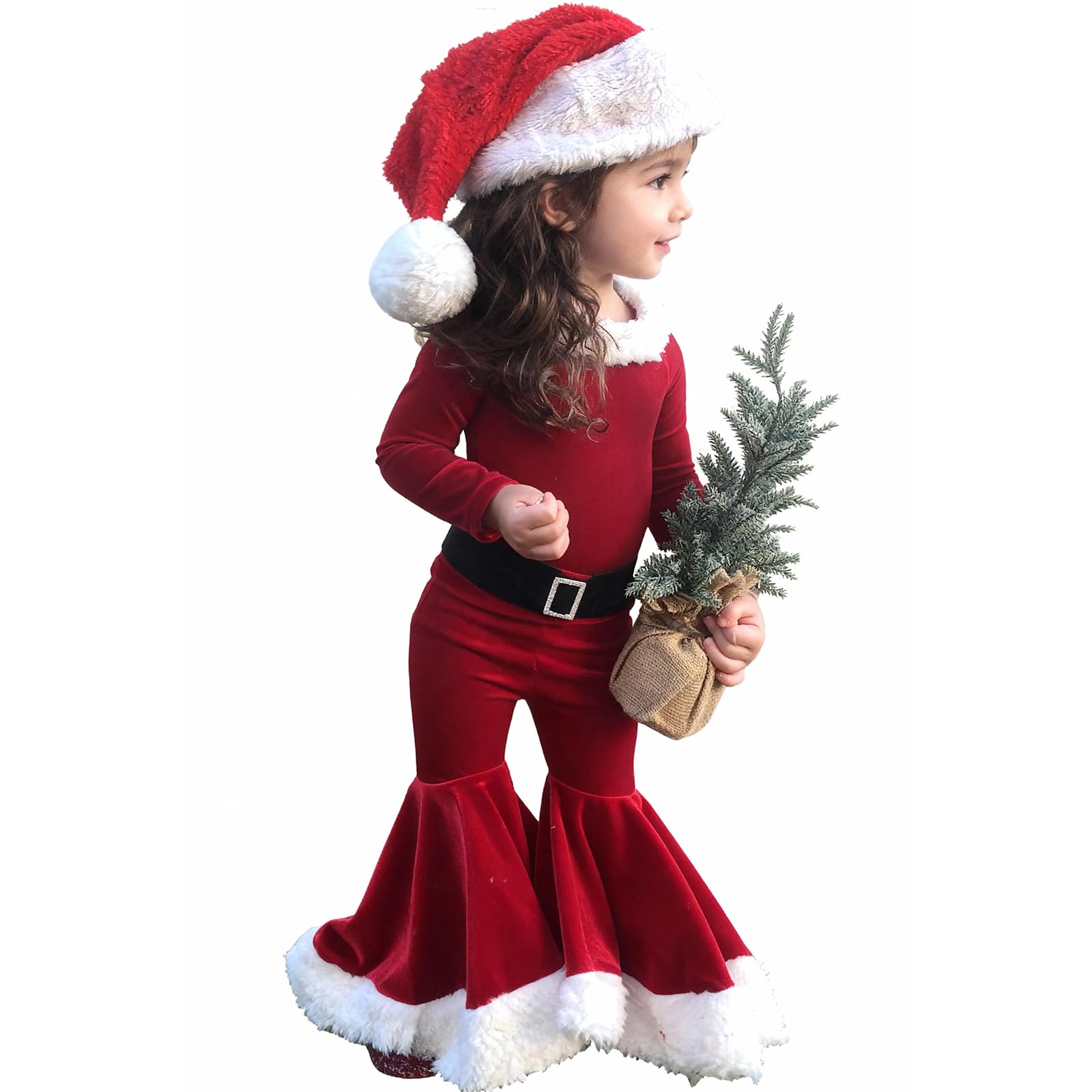 Costume Père Noël Bébé Fille – Ensemble Velours 3 Pièces (haut, Pantalon, Bonnet), Tailles 9-24 Mois