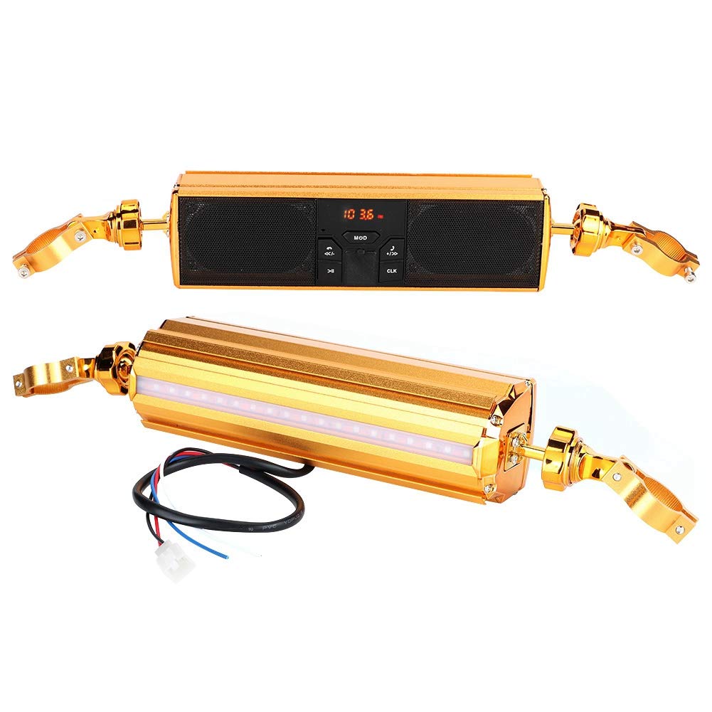 Dioche Wodoodporny System Stereo do Motocykla Modyfikacja Motocykla - System Przesuwania i Dźwięku dla Motocykli - Obsługuje USB, kartę Pamięci i Sterowanie (GOLD)