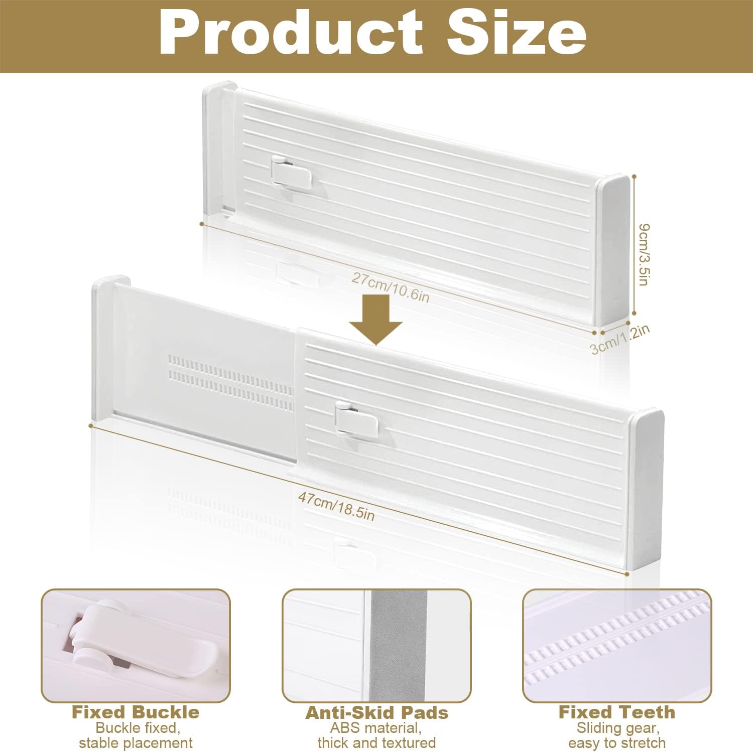 Lighterday 4-Pack Adjustable Drawer Dividers,Expandable Plastic Kitchen Clothes Drawer Organisers,Drawer Organiser Divider for Kitchen Bedroom Office Desk Drawer - Image 3