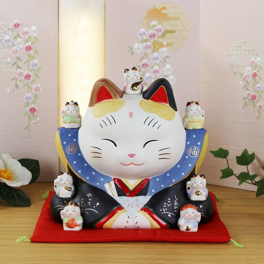 招き猫特大　福助　陶器　金運　開運　箱付き　新品未使用　置物　インテリア 招き猫特大 福助 陶器 金運 開運 箱付き 新品未使用 置物 インテリア