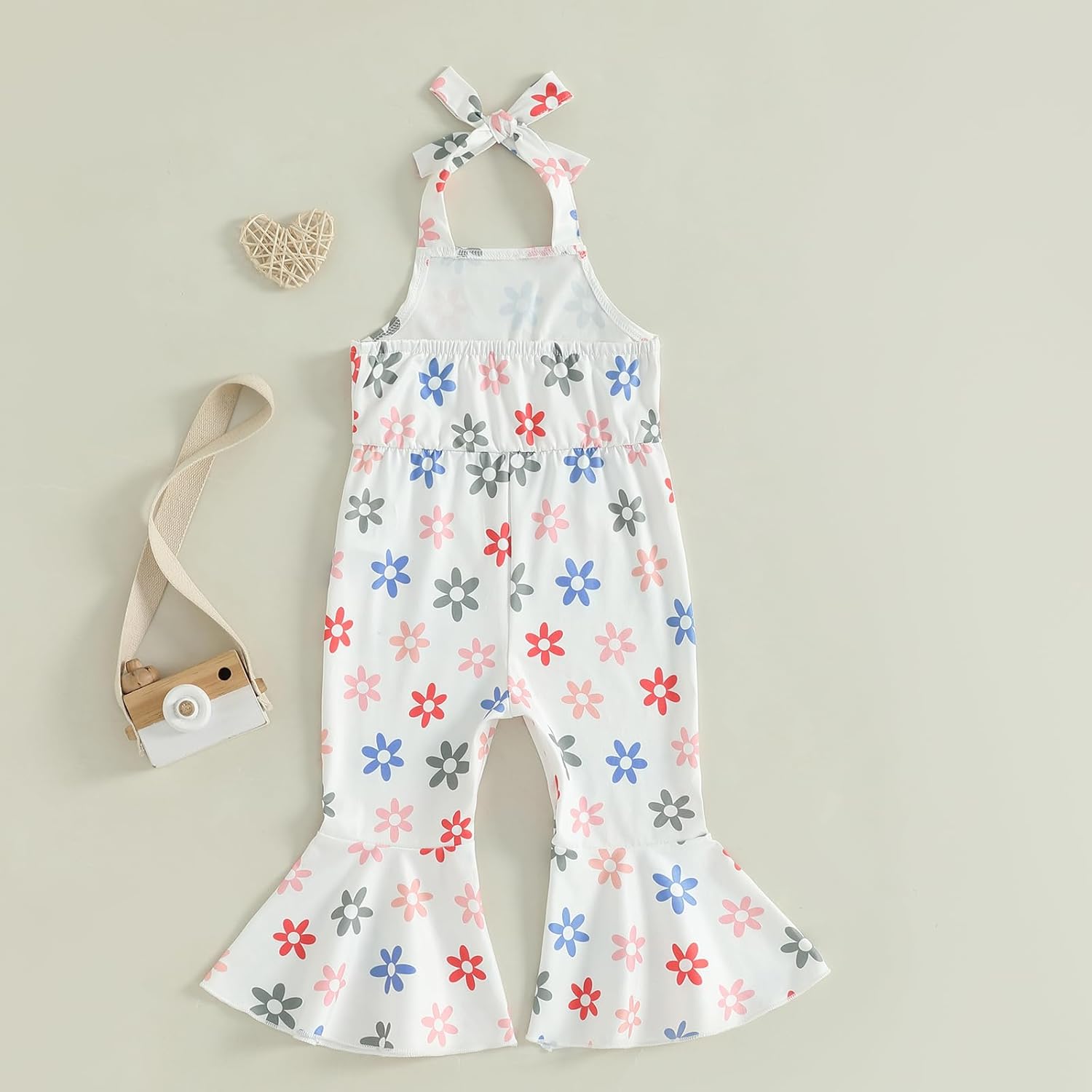 Toddler Kids Baby Girls Backless Suspenders Jumpsuit Bell Bottoms Pants Romper Summer Halter Overalls Flower Outfit - Image 3