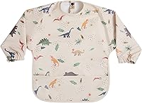 Vista 7 de Baberos de manga larga para bebés, impermeables, con bolsillo para atrapar alimentos para alimentar, comer