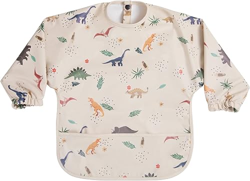 HALAA VAUVA Baberos de manga larga para bebés, impermeables, con bolsillo para atrapar alimentos para alimentar, comer