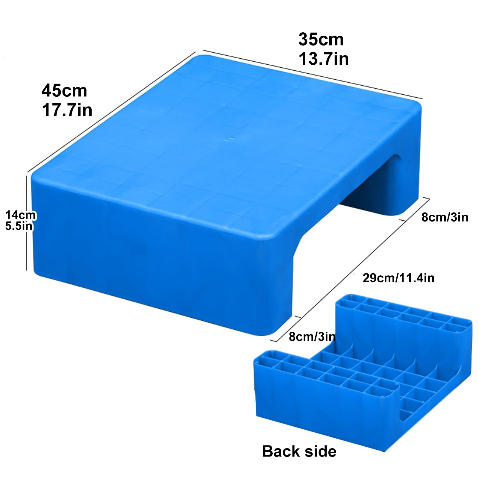 Paletas de plástico a prueba de humedad para almacenes, apilables, ligeras, pequeñas paletas modulares azules con dos esquinas, ideales para sótanos y talleres