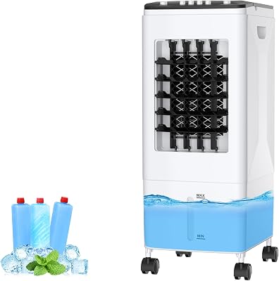 Mobile Klimaanlage 4-in-1 Luftkühler, 6L Wassertank, 3 Kühlakkus, 60W Energiesparend, 35dB Leise, 60° Oszillation, 3 Geschwindigkeiten, Luftbefeuchter, Ventilator, Für Zuhause, Büro