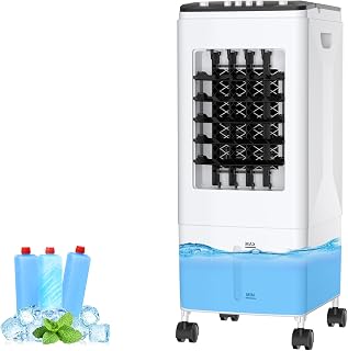 Mobile Klimaanlage ohne Abluftschlauch, 4-in-1 Luftkühler mit 6L Wassertank & 3 Kühlakkus, leiser Ventilator mit 35dB, energiesparendes Klimagerät für Zuhause, Büro, Schlafzimmer & Haustiere