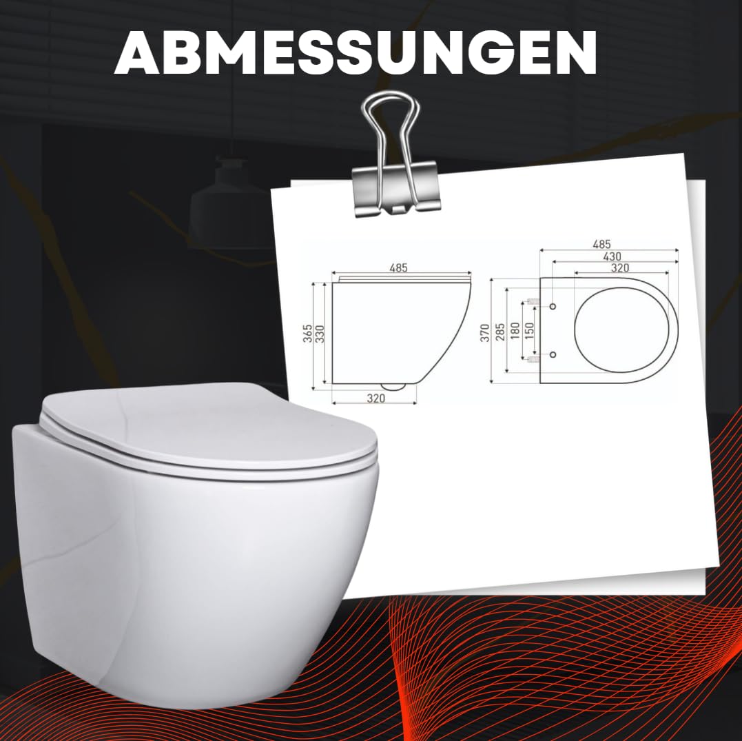 VBChome Hänge-WC Spülrandloses aus Keramik mit Toilettendeckel WC-Sitz aus Duroplast Absenkautomatik Rimless SoftClose-Funktion Tiefspüler Toilette Wand WC Wand-WC-Set