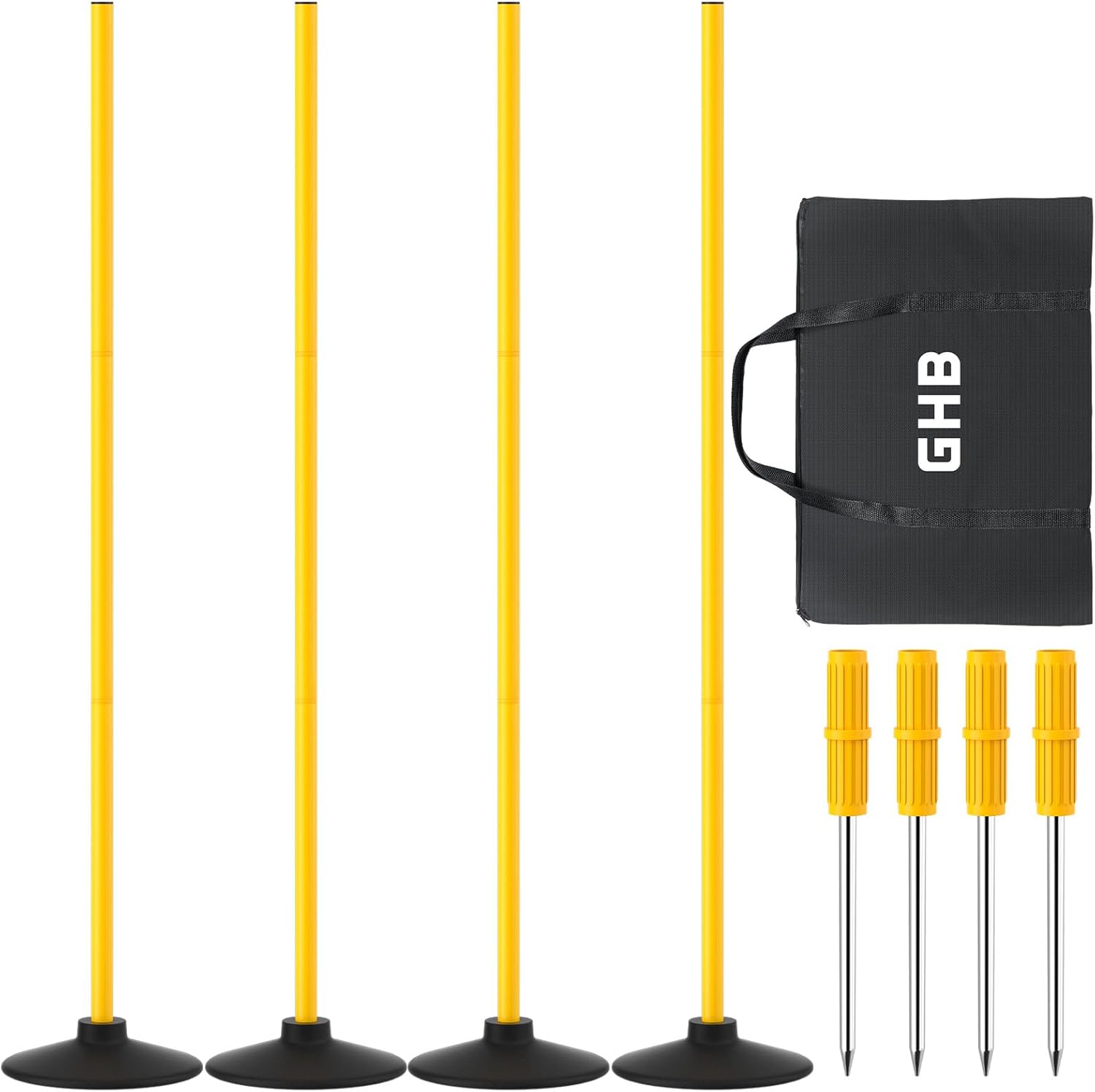 GHB Agility Poles 4 Pack 50" Sports Soccer Training Poles,Detachable Speed Training Equipment Football Accessories 2 in 1 Design Rubber Base and Spike