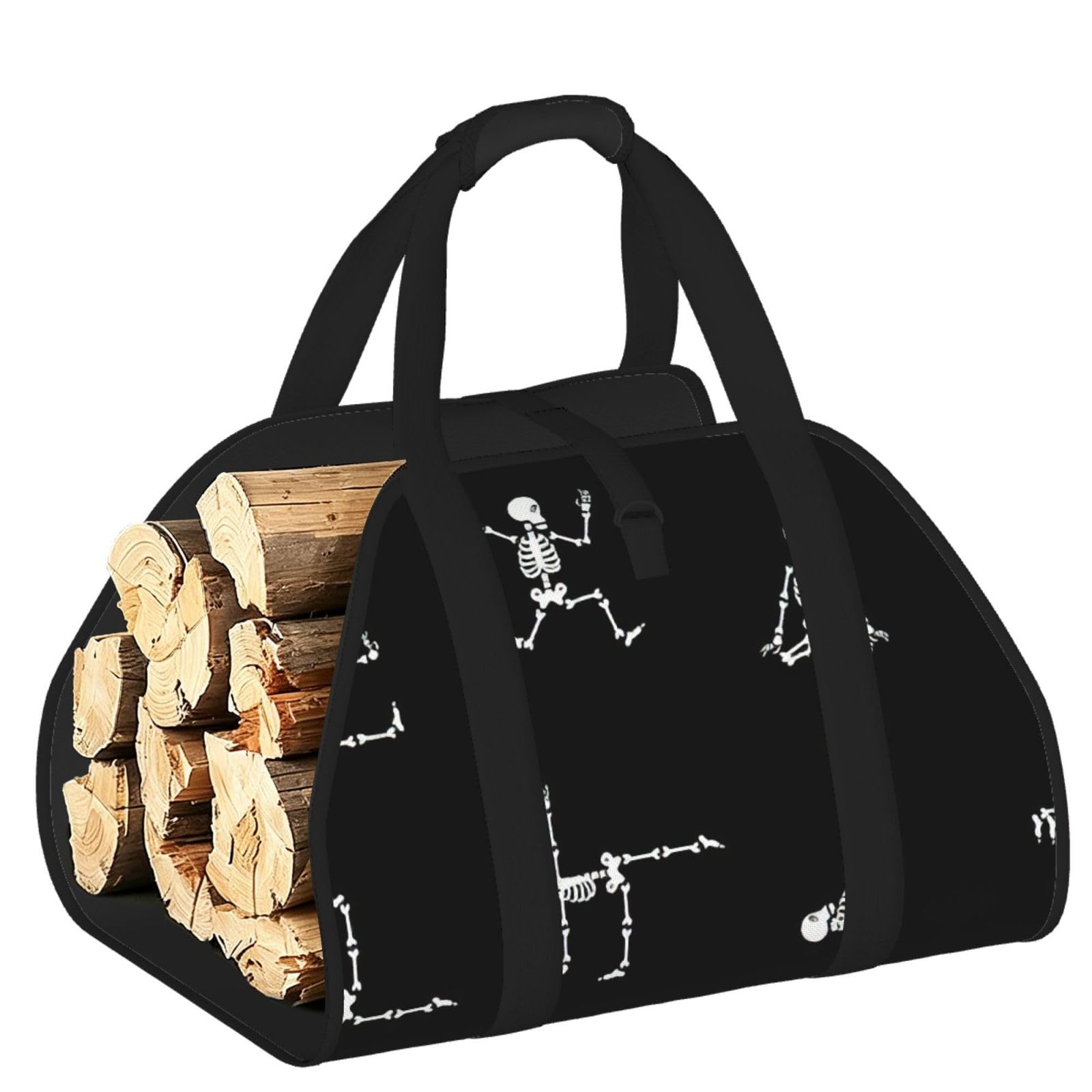 Skull Yoga Print Firewood Bag Wood Carrier Transport Sack Camping Picnic Storage Daily Home