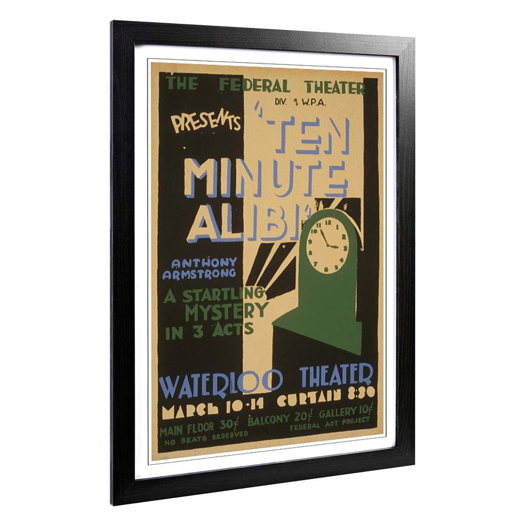 Big Box Art Framed Print of Vintage WPA Poster Ten Minute Alibi Design | Wall Art Picture | Home Decor for Kitchen, Living Room, Bedroom, Hallway, Black, A2 / 24.5x18 Inch / 62x45cm