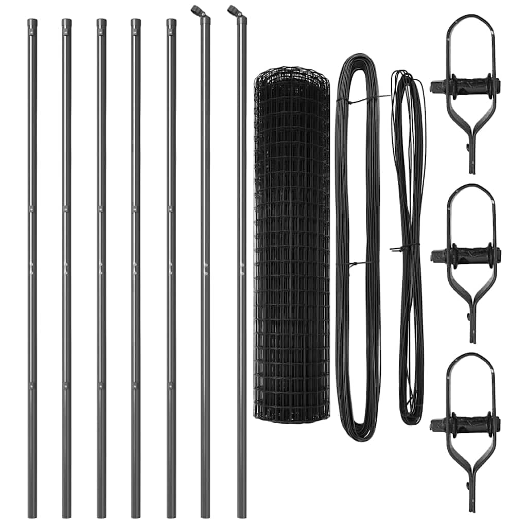 Set di pannelli per recinzione per esterni con pali, grigio, 1 x 10 m, in acciaio e PVC, moderna recinzione frangivista per giardino e terrazza, struttura robusta e resistente alle intemperie per una