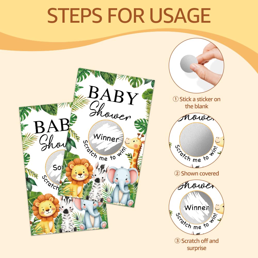 50 Stück Baby Shower Rubbelspiel, Waldtiere Thema Rubbelkarte für Geburtstagsfeier, Lotteriespiele, Gruppenspiele, Familienaktivität, Babyparty-Aktivität und Idee