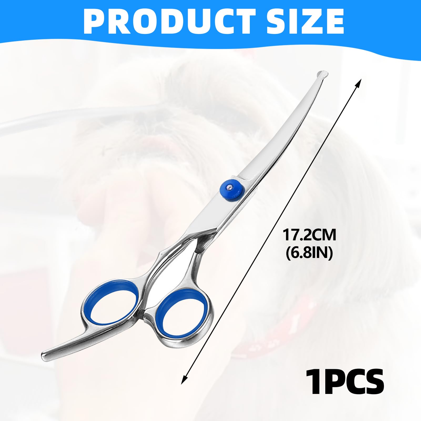 Ciseaux de Toilettage Chien Courbés Professionnels | Idéal pour Finitions Précises Visage et Pattes | Sécurité Maximale avec Pointes Arrondies | Acier Inoxydable 17cm