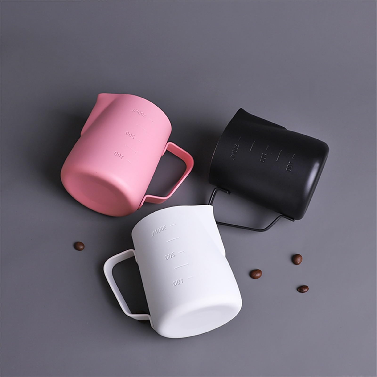 Jarra de espuma con revestimiento antiadherente, taza de leche con escala, jarra de espuma de crema Latte artesanal de café Barista, 2 uds. Para café(350ml-silver)