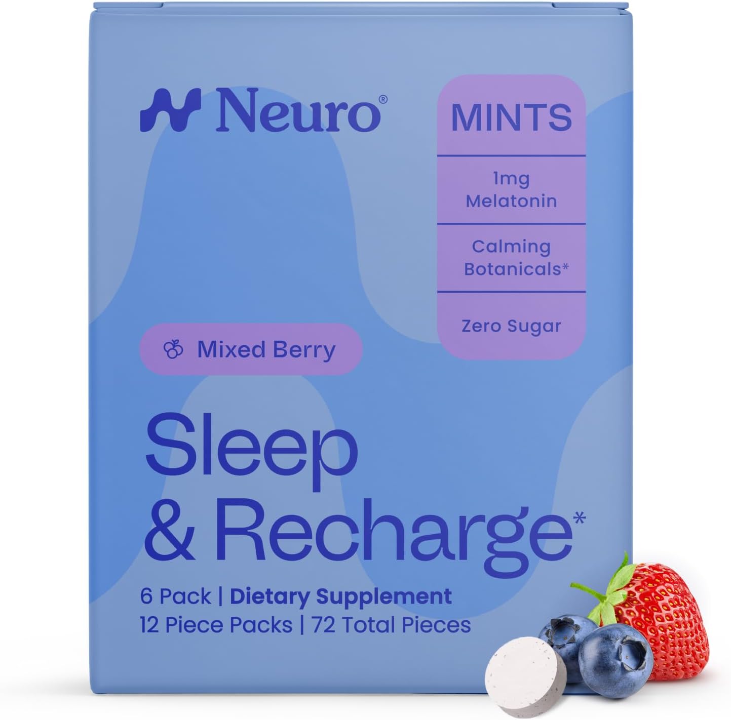 Neuro Sleep & Recharge Meltaway Mints - Sleep Aid for Adults with Melatonin 1mg, Chamomile & Elderberry - Travel Essentials for Nighttime Relaxation & Healthy Rest Cycle - Mixed Berry (72 ct)