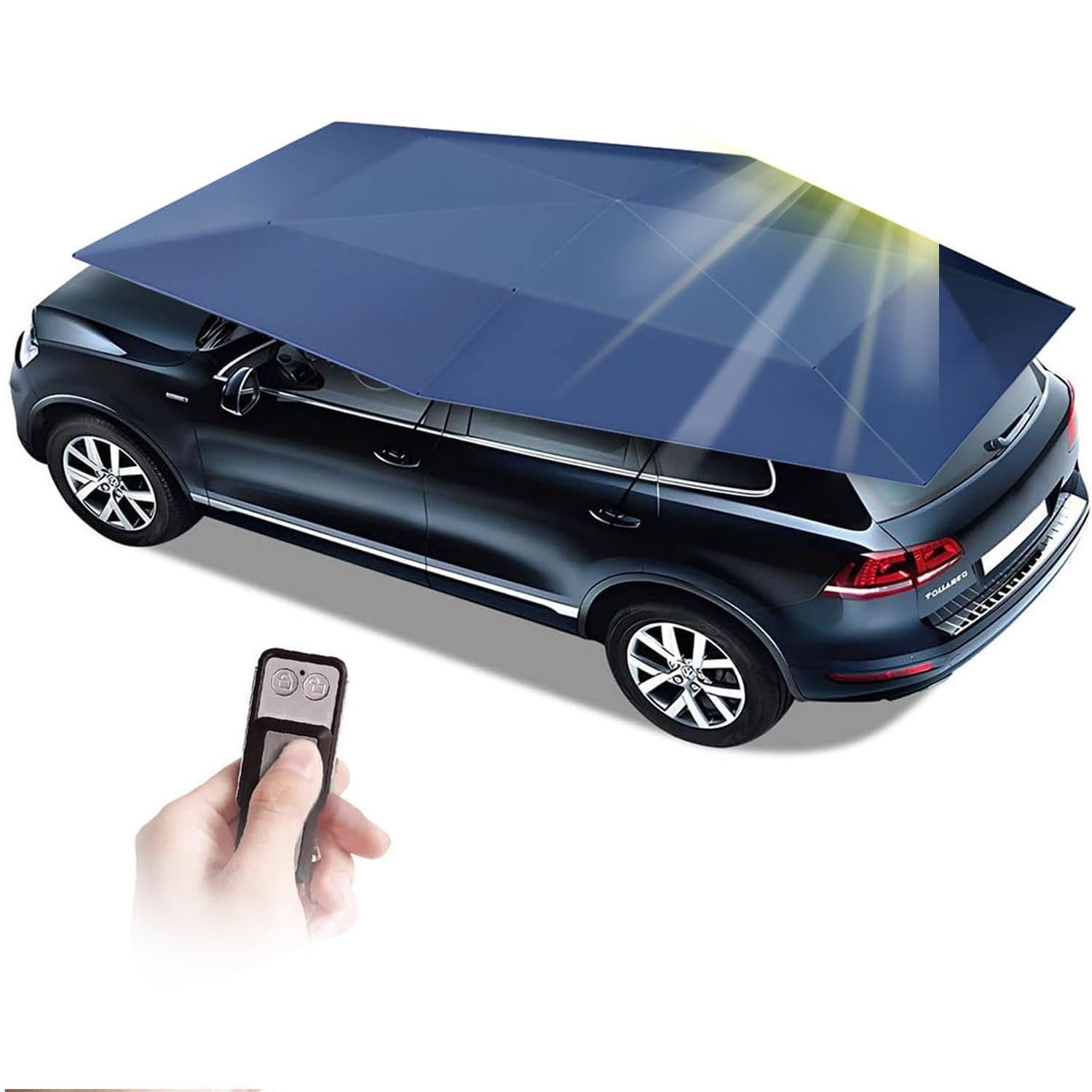 Pare-Soleil de Voiture Automatique avec télécommande, Tente Parapluie entièrement Automatique de 4,8 m/5,2 m, Tissu Oxford 300D et Batterie 3000 mAh, Pare-Soleil Pliable Facile Blue-4.8m