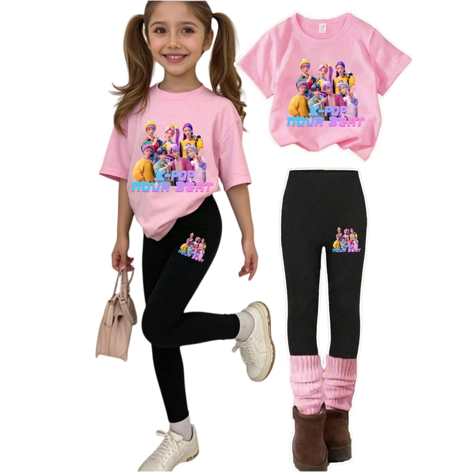 K Pop Short Sleeve T-Shirt and Pants Outfits Set for Girls Hunters Cute Girl's Anime Graphic Tees De-Mon Kids — view 11