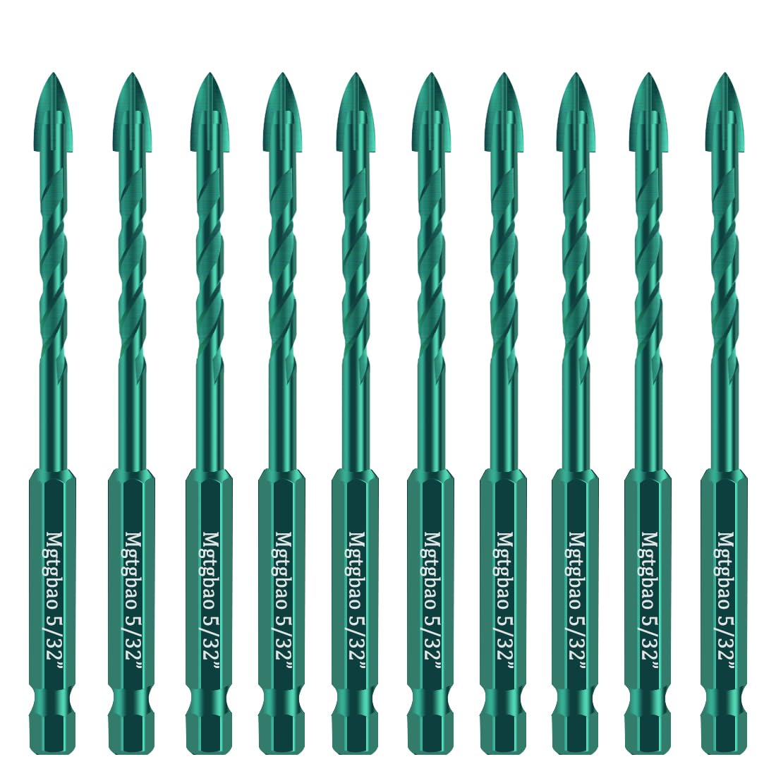 Juego de 10 brocas verdes de 5/32 pulgadas, juego de brocas de hormigón de 4 mm para azulejos, ladrillo, plástico y madera, punta de carburo de tungsteno, ideal para espejo de pared y azulejos