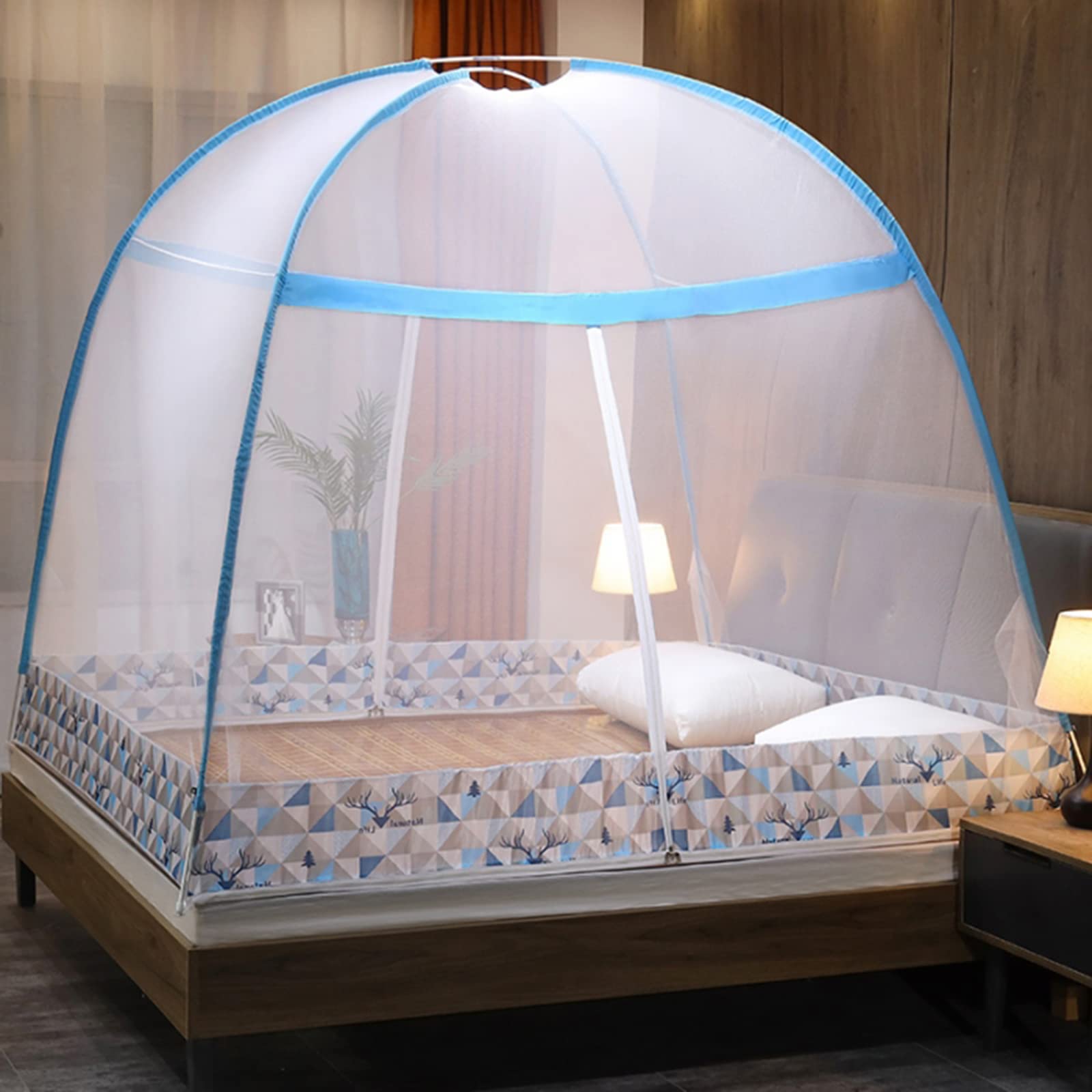 Moskitiera składana moskitiera z podwójnym wejściem, duża moskitiera z dnem, łatwa instalacja, torba do przenoszenia, bez chemikaliów (fioletowa, 150 x 200 x 150 cm)