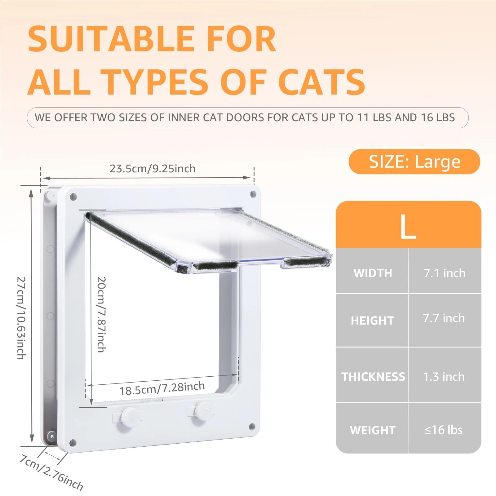 Gateras para Puertas Puerta Interior for Gatos, Mascota de plástico Blanco con Bloqueo 4 vías, Accesorios for Suministros Puerta Seguridad for Cachorros(White-L)
