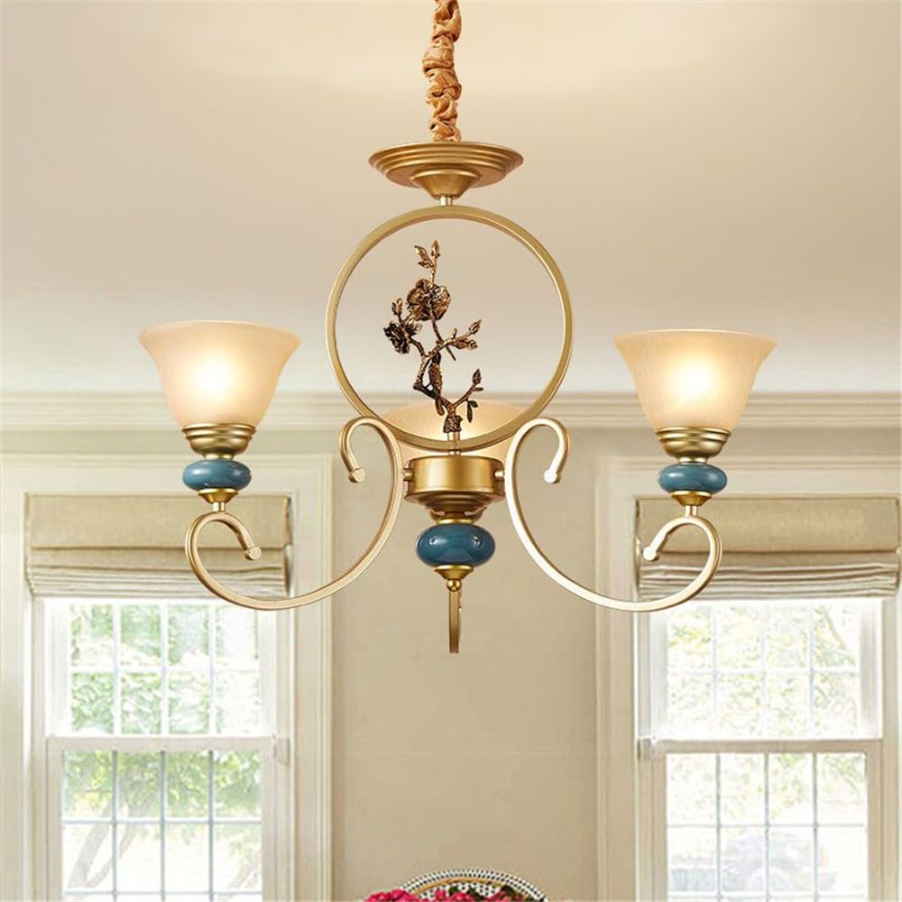 SXECAEPS European Luxury Living Room Chandelier American Retro Ceramic Restaurant Bedroom Study Hotel Villa Cafe LED Pendent Lamp (G 3 hts)