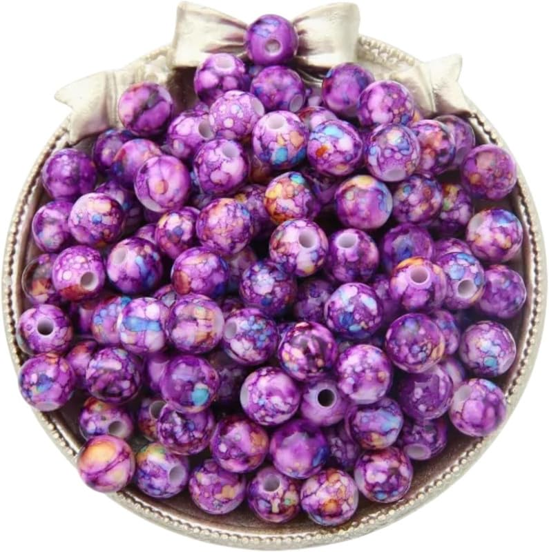 100pcs Acrylic Round Beads Purple 10MM Large Patterned Beads for Bracelet Making Adults,with 3MM Hole