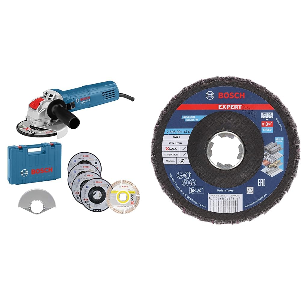 Amoladora Bosch GWX 750-125 X-Lock de 125 mm con maletín L-Case y juego de discos
