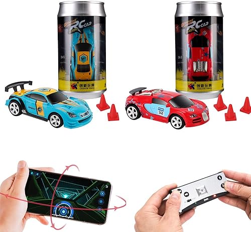 Coche de control remoto para niños, coche de control remoto para control remoto de teléfono, mini lata de coca-cola, coche de carreras, paquete de 2