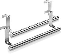 VisitMosuch Stainless Steel Over Door Towel Rack 2 Pack - No Drill Cabinet Door Hanger, Rust-Resistant, Fits Up to 0.8" Thick (Silver)