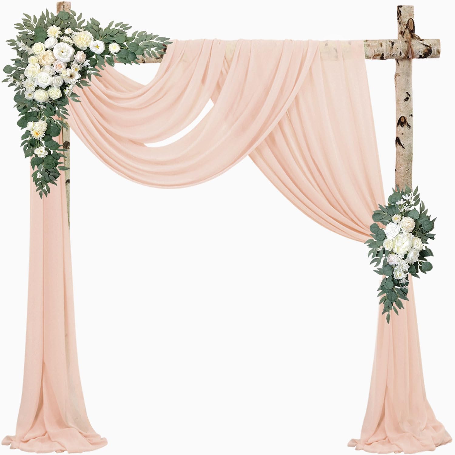 2 Panels 20Ft Length x 28" Width Light Peach Wedding Arch Draping Fabric Arch Drapes Chiffon Fabric Sheer Curtains Backdrop for Party Bridal