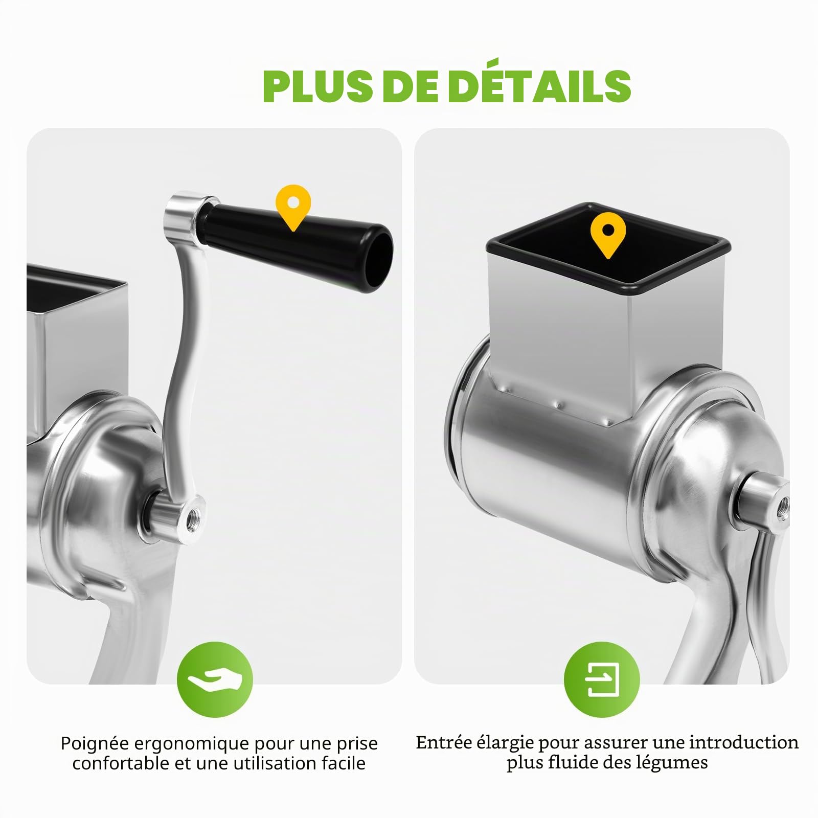 Râpe à légumes manuelle en acier inoxydable avec 5 tambours, idéale pour les concombres, le fromage et les noix, les carottes