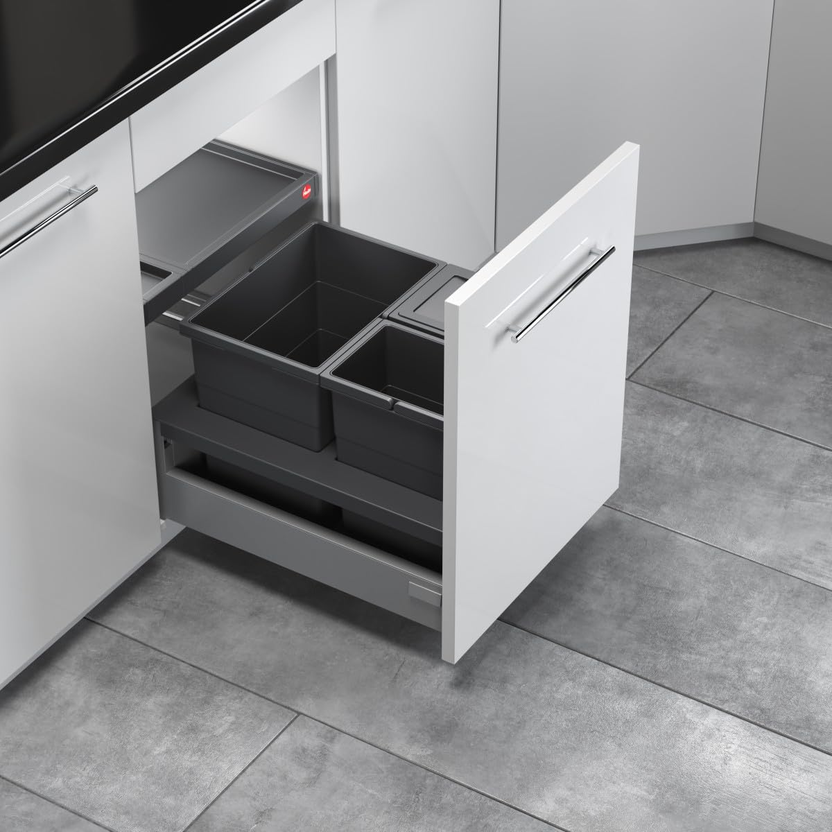 Hailo Abfallsammler 3620471 Einsatz | Separato K Mülleimer Einsatz | für 45cm Schrankauszug | 3fach Trennung mit Tablarauszug | Kunststoff Dunkelgrau