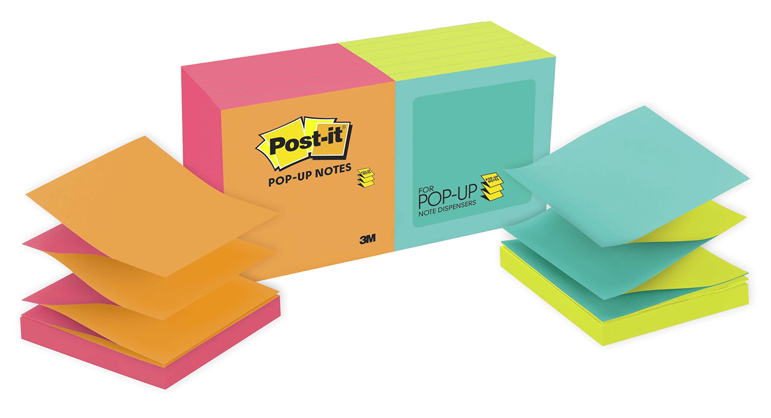 Pop-up Notes, 3 x 3-Inches, Alternating Neon Colors, 12-Pads/Pack