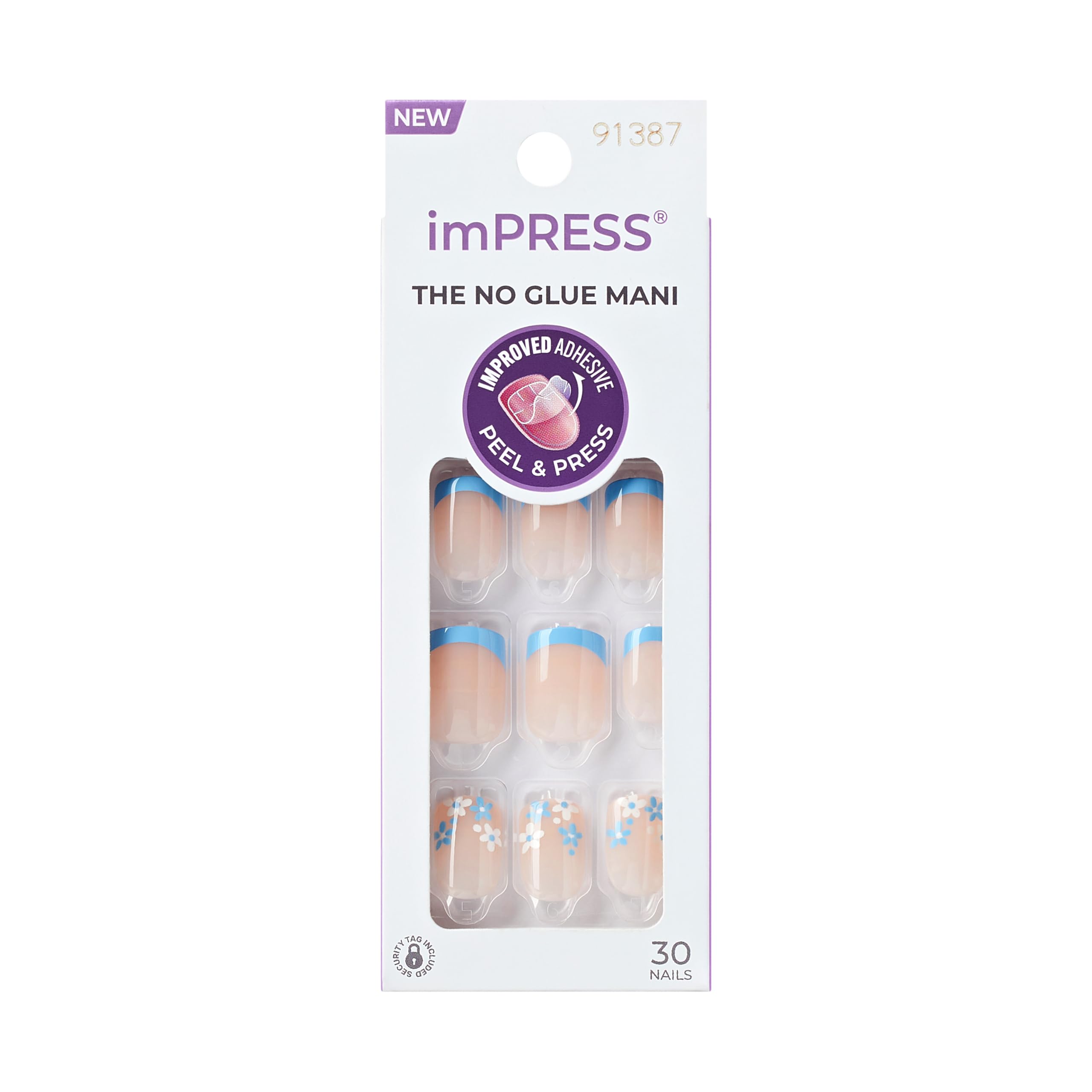 imPRESS Modern French Press-On Nails, No Glue Needed, Blue Tips, Short Square, 33 Ct.
