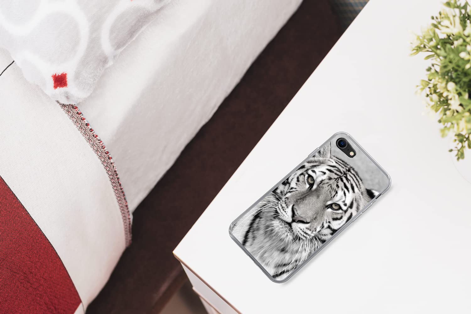 MuchoWow Funda para iPhone SE 2020 - Tigre - Naturaleza - Negro - Blanco - Funda de Silicona/Funda Blanda para teléfono móvil