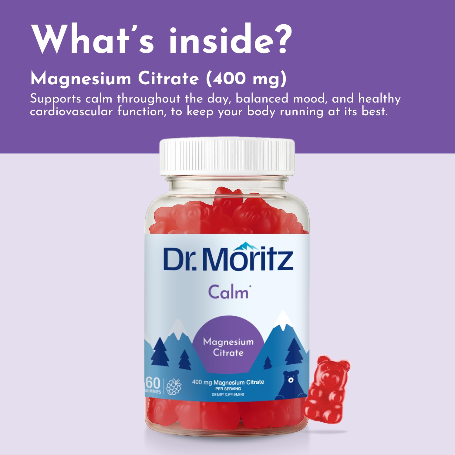 DR. MORITZ Magnesium Citrate Gummies 400 MG Per Serving - 60 Vegan Gummies - Promotes Healthy Relaxation, Muscle, Bone, & Energy Support - Raspberry Flavor, Non-GMO, Gluten Free, Pectin Based — Amazon image 6