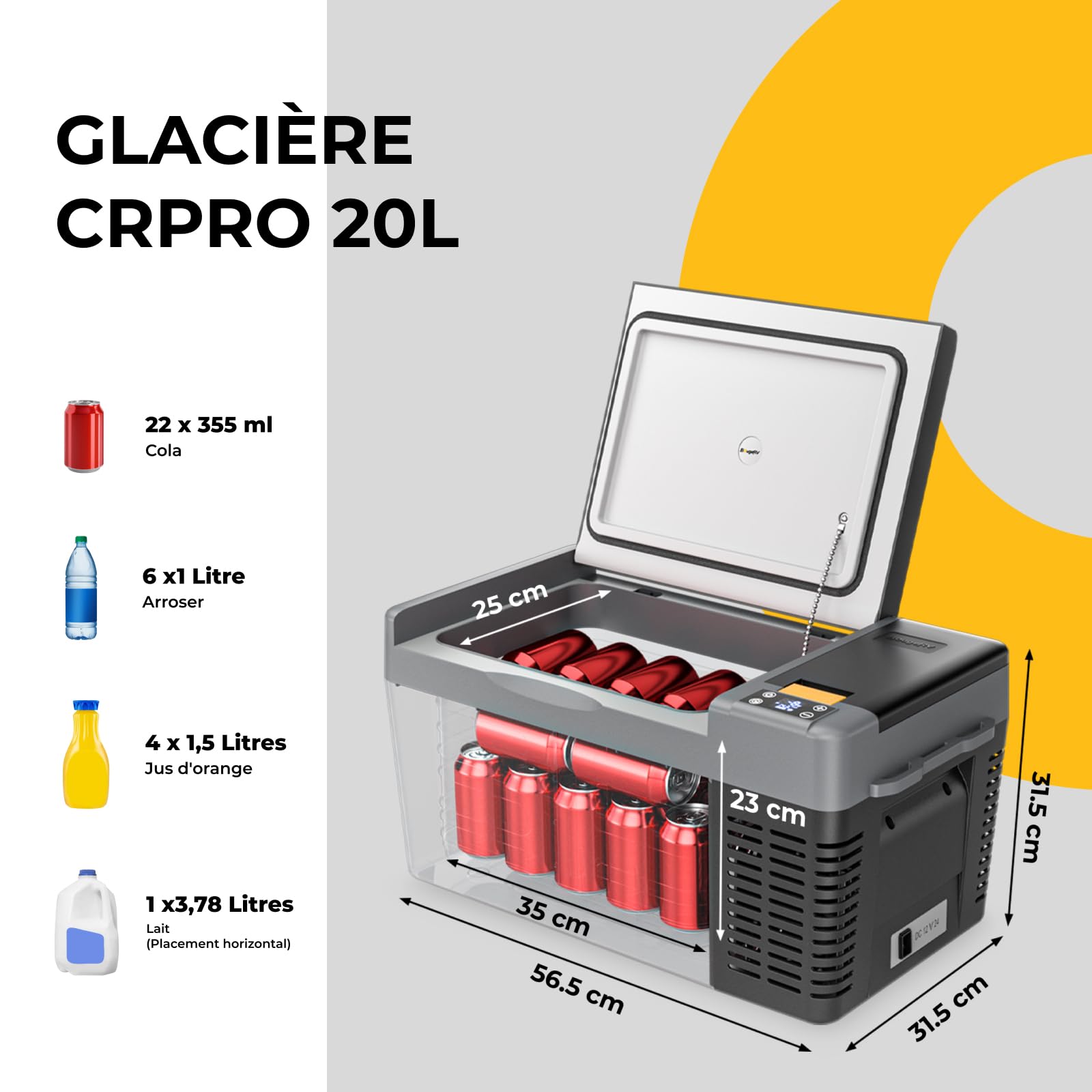 BougeRV CRPRO 20L Glacière à compresseur (Noir) avec housse isolante incluse